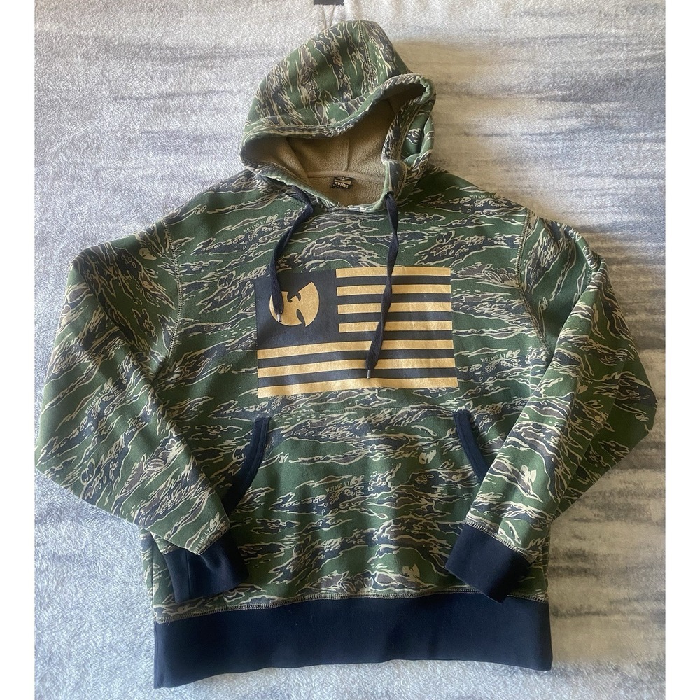 Wu-Tang Hoodie MEDIUM Green Camouflage Gold American Flag Rare Wu Wear